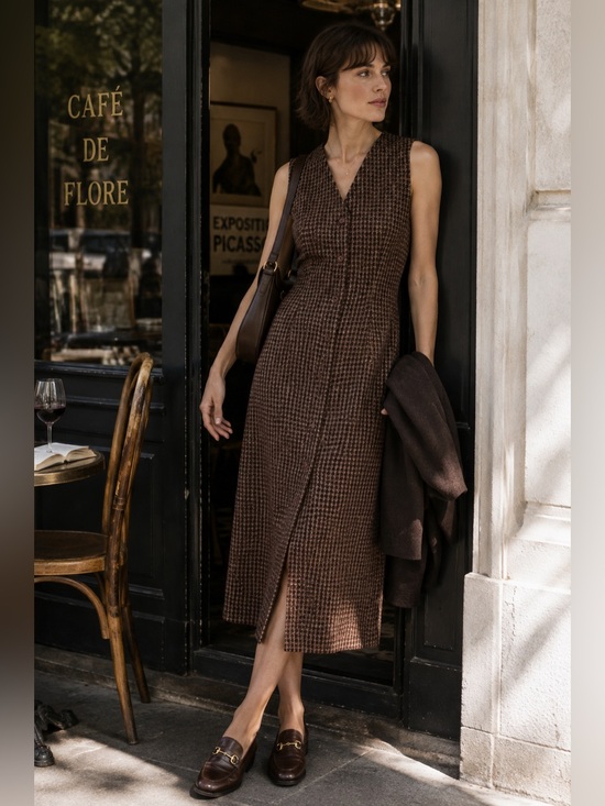 Pendleton Dresses & Skirts - Pendleton Vintage Houndstooth Wool Midi Dress Size 8 Autumn Wedding Office Wear